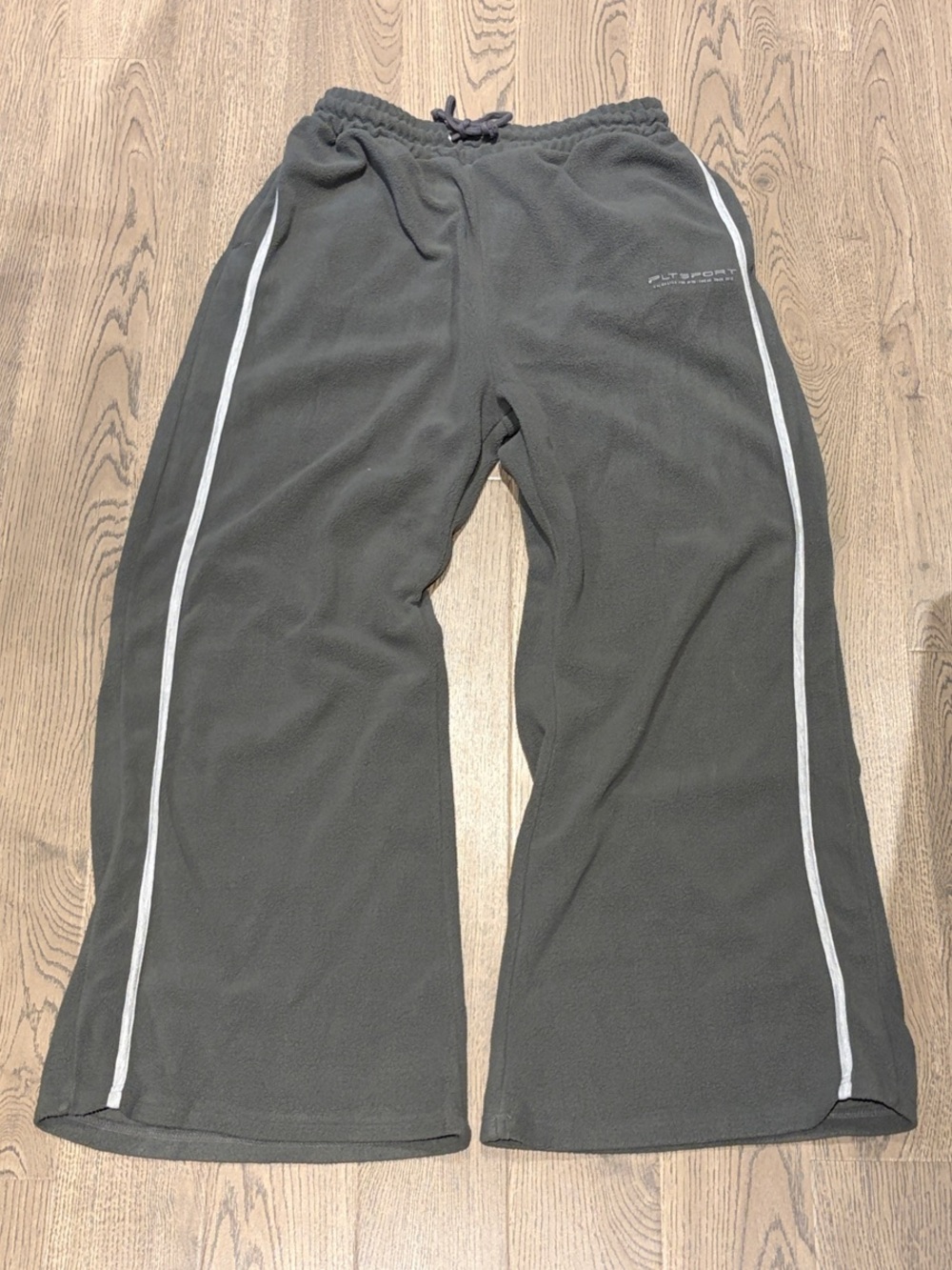 Oversized Gray Fleece Track Pants with White Stripe